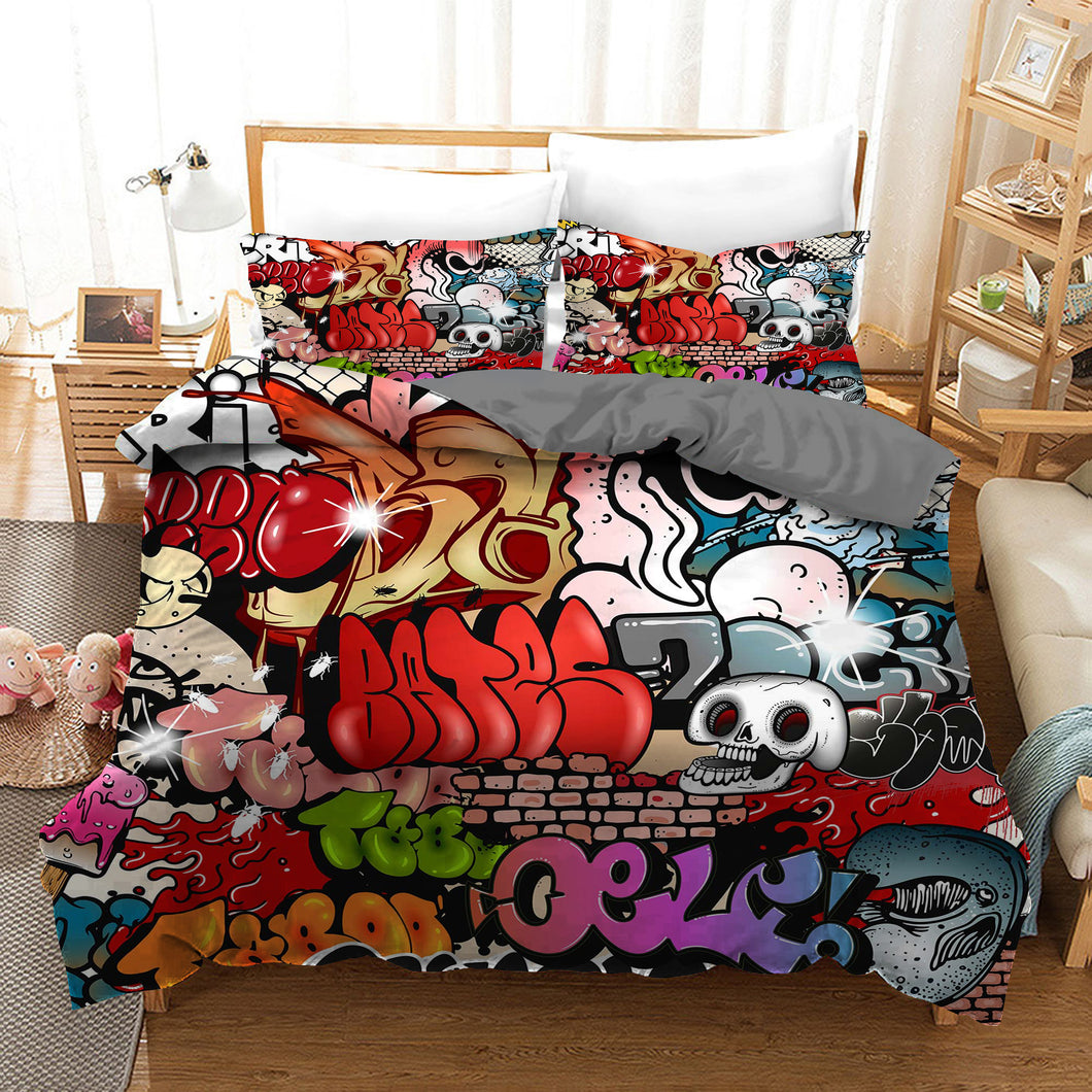 Street Graffiti Quilt Doona Duvet Cover Pillow Case Set
