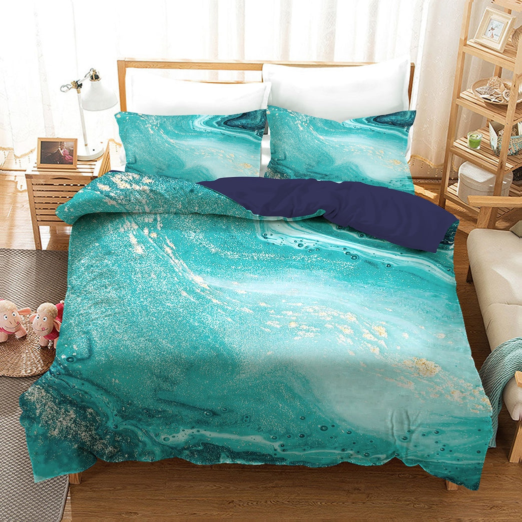 Jade Marble Stone Texture Quilt Doona Duvet Cover Pillow Case Set