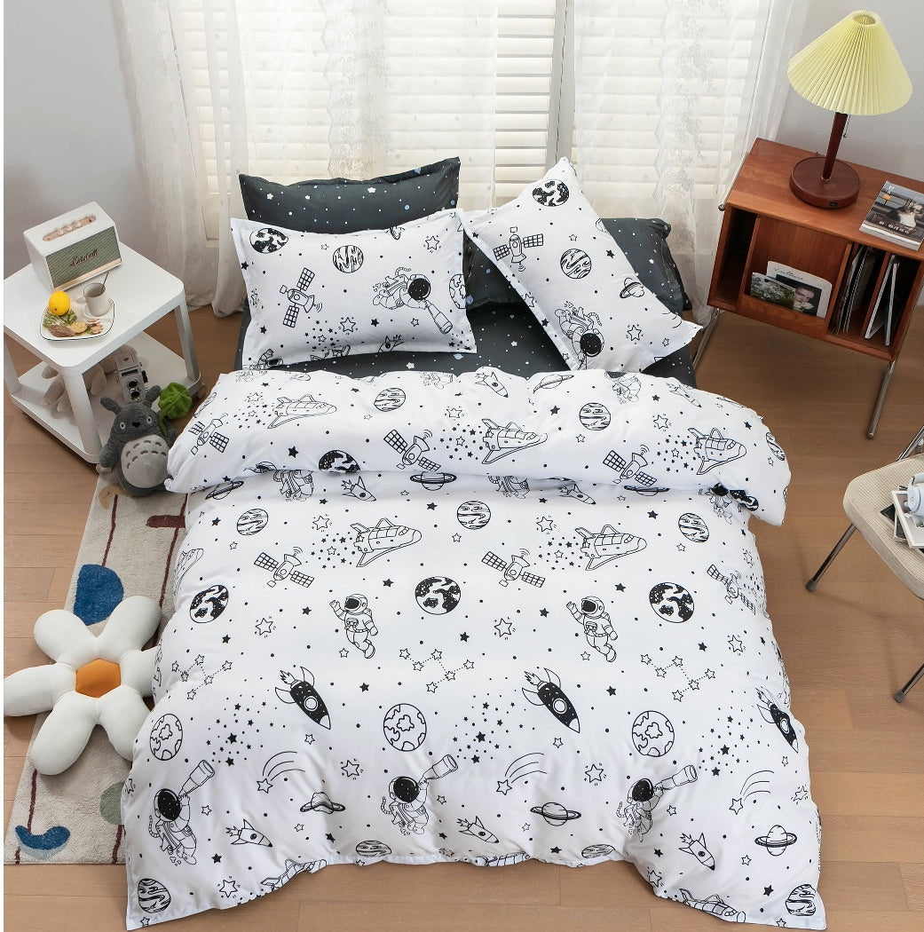 Rocket Satellite Spaceman Quilt Doona Duvet Cover Pillow Case Set