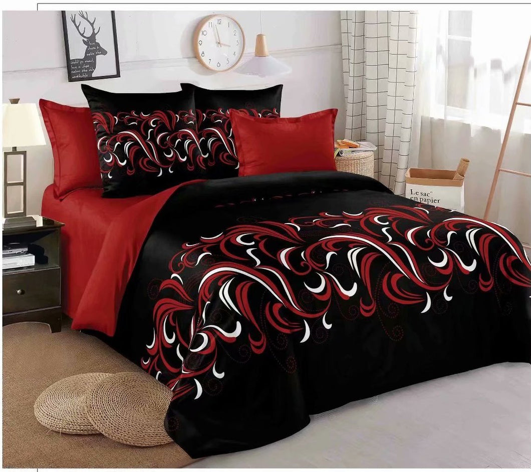 Black Red Pattern Quilt Doona Duvet Cover Pillow Case Set
