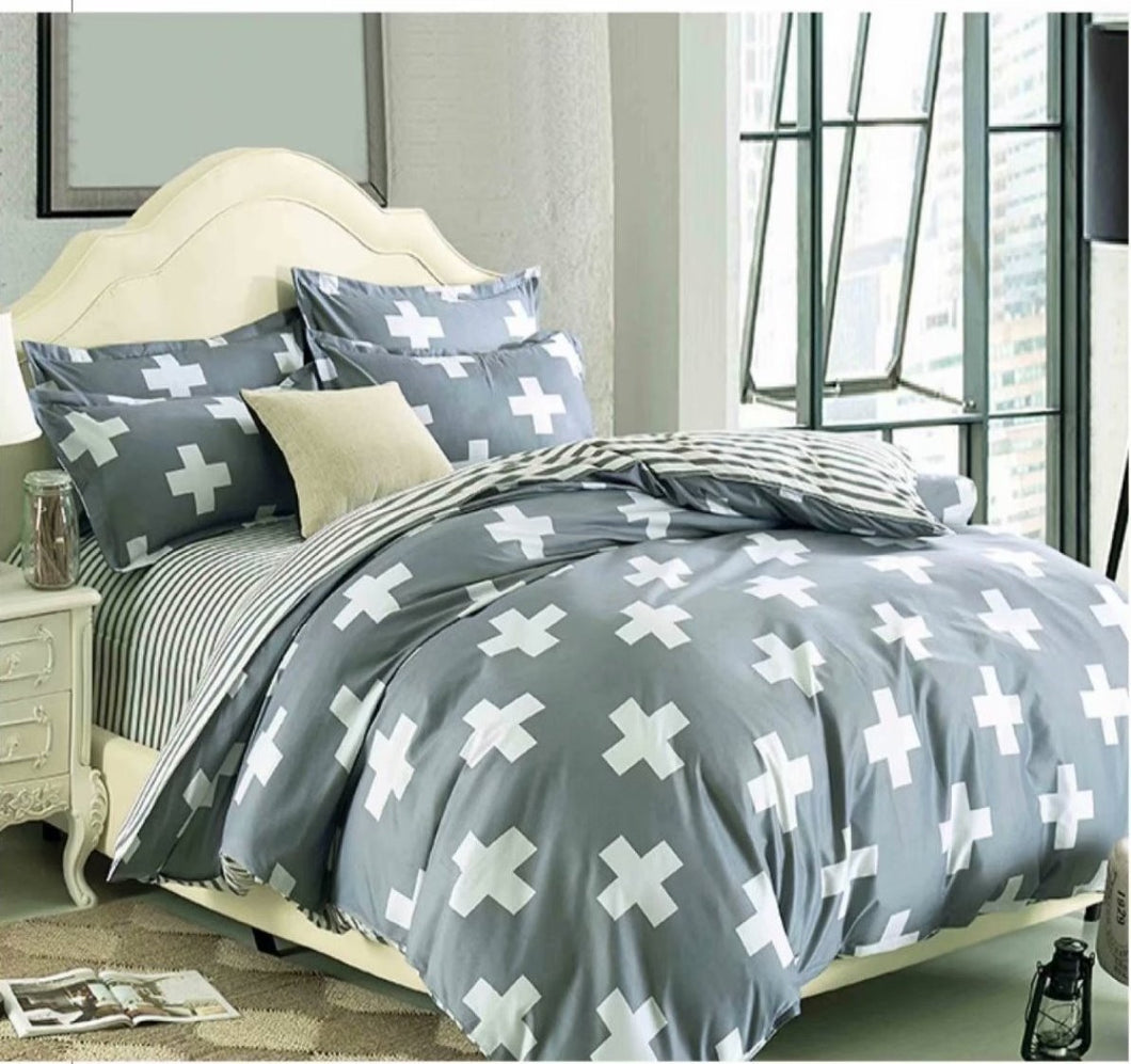 Grey Cross Quilt Doona Duvet Cover Pillow Case Set