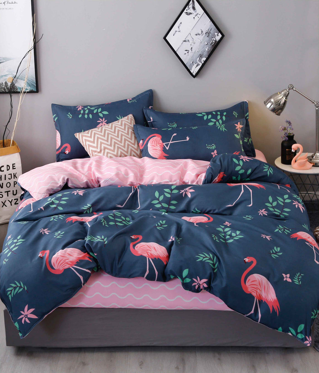 Flamingo A Quilt Doona Duvet Cover Pillow Case Set