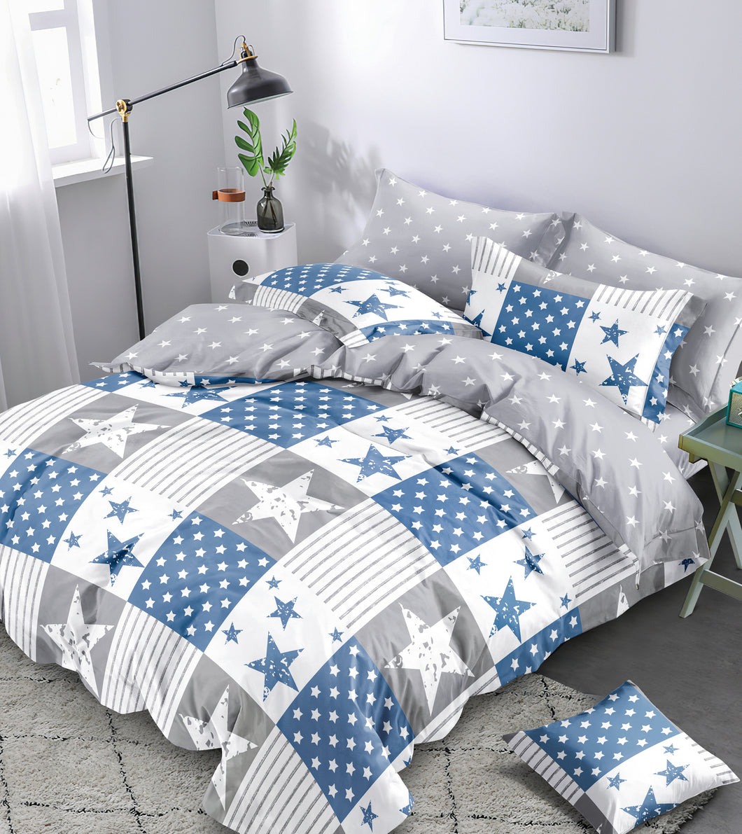 Strips and Stars Quilt Doona Duvet Cover Pillow Case Set
