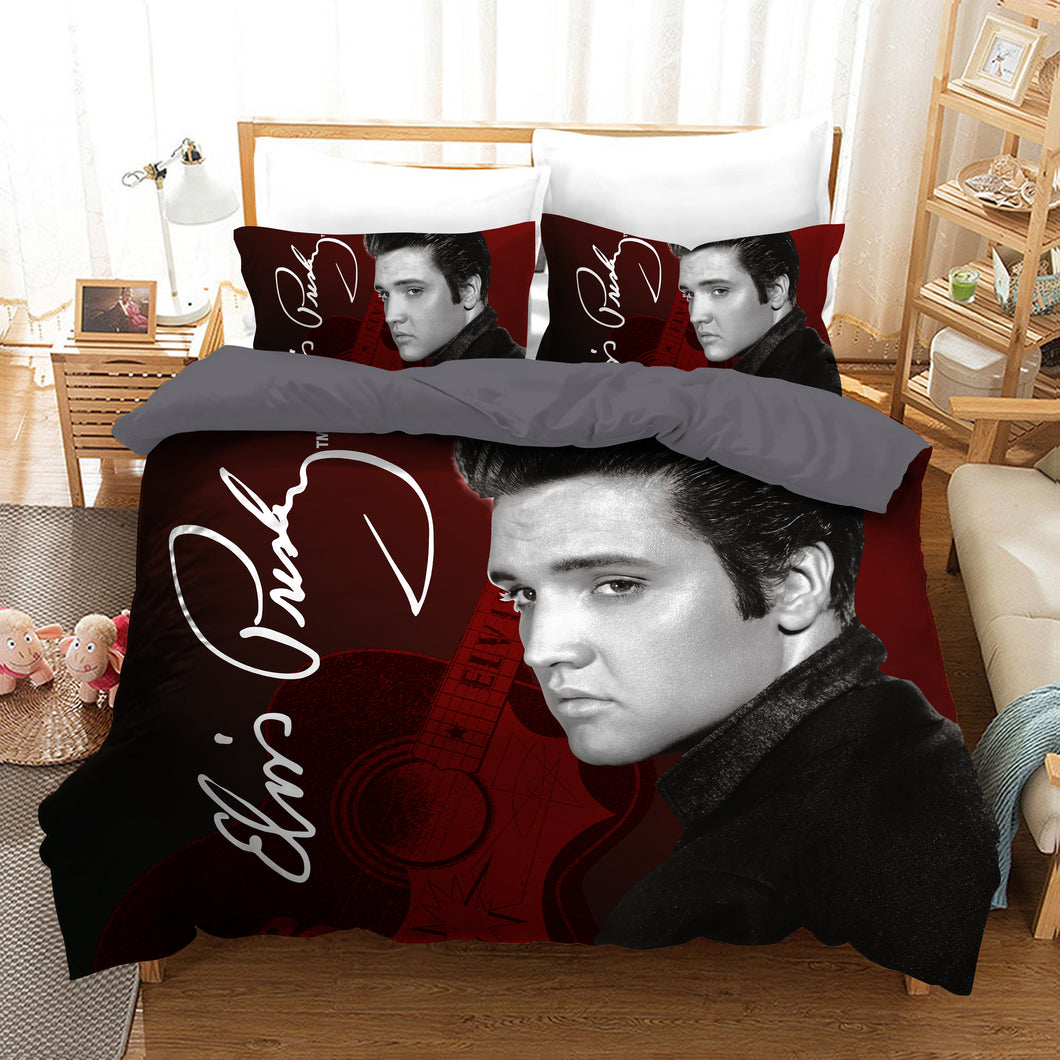 Elvis Presley Red Quilt Doona Duvet Cover Pillow Case Set