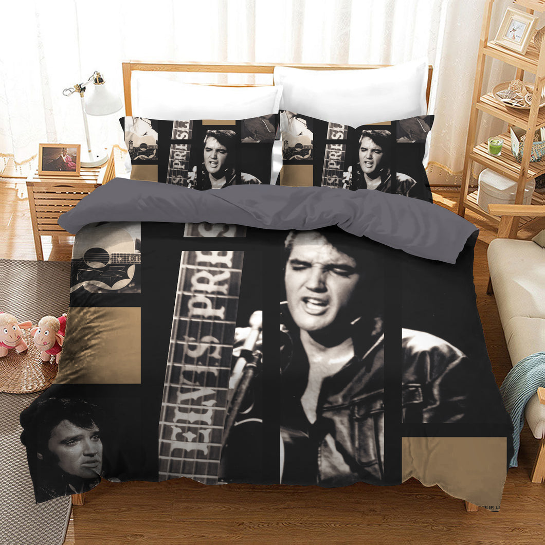 Elvis Presley Black Quilt Doona Duvet Cover Pillow Case Set