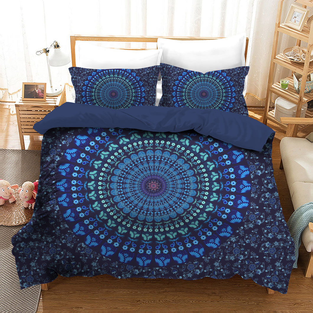 Mandala Blue Quilt Doona Duvet Cover Pillow Case Set
