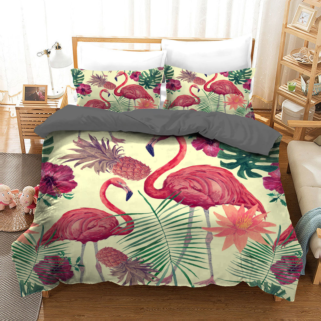 Flamingo Tropical Quilt Doona Duvet Cover Pillow Case Set