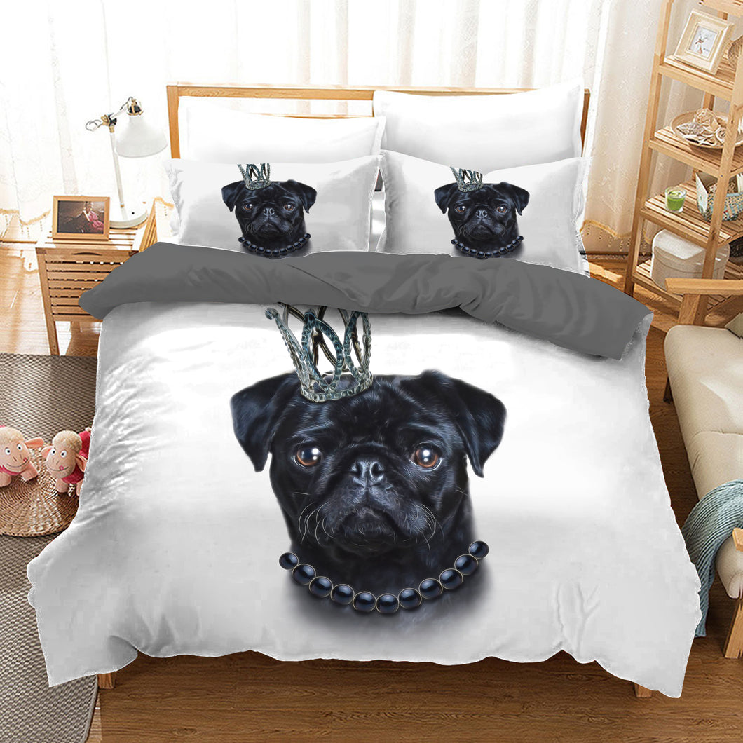 Princess Pug Quilt Doona Duvet Cover Pillow Case Set