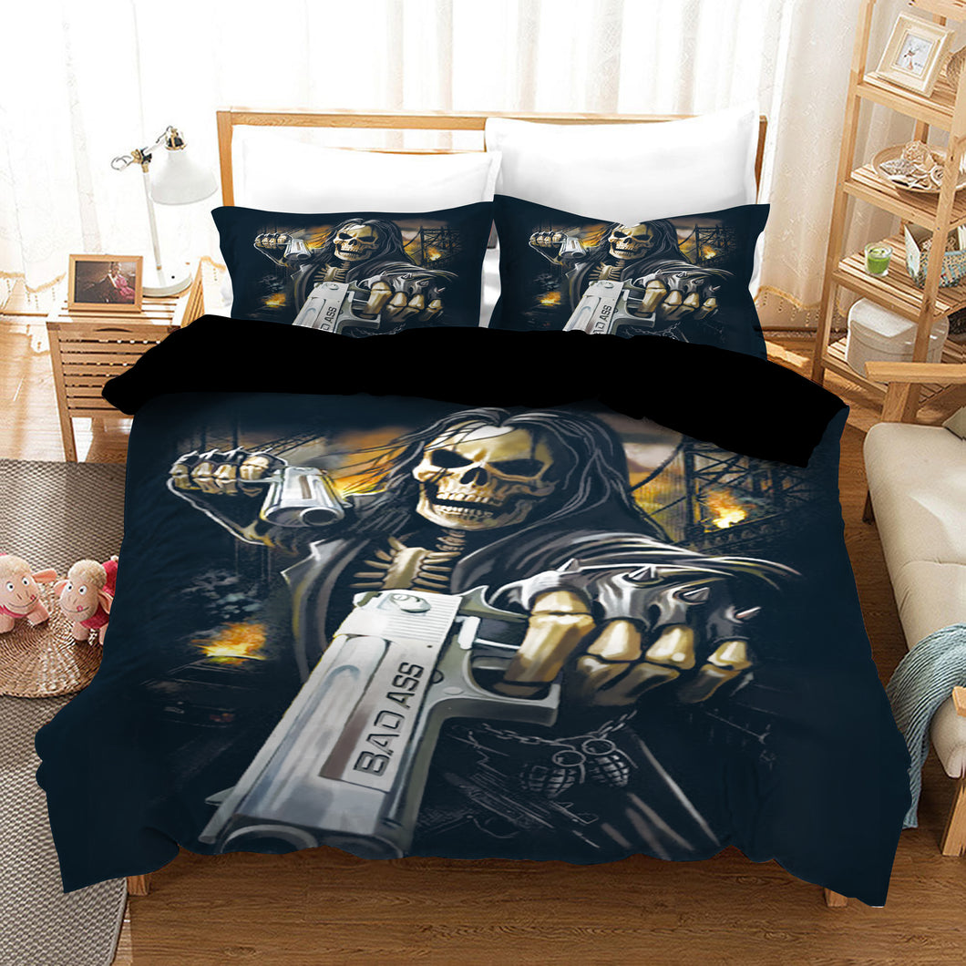 Gunners Man Skull Quilt Doona Duvet Cover Pillow Case Set