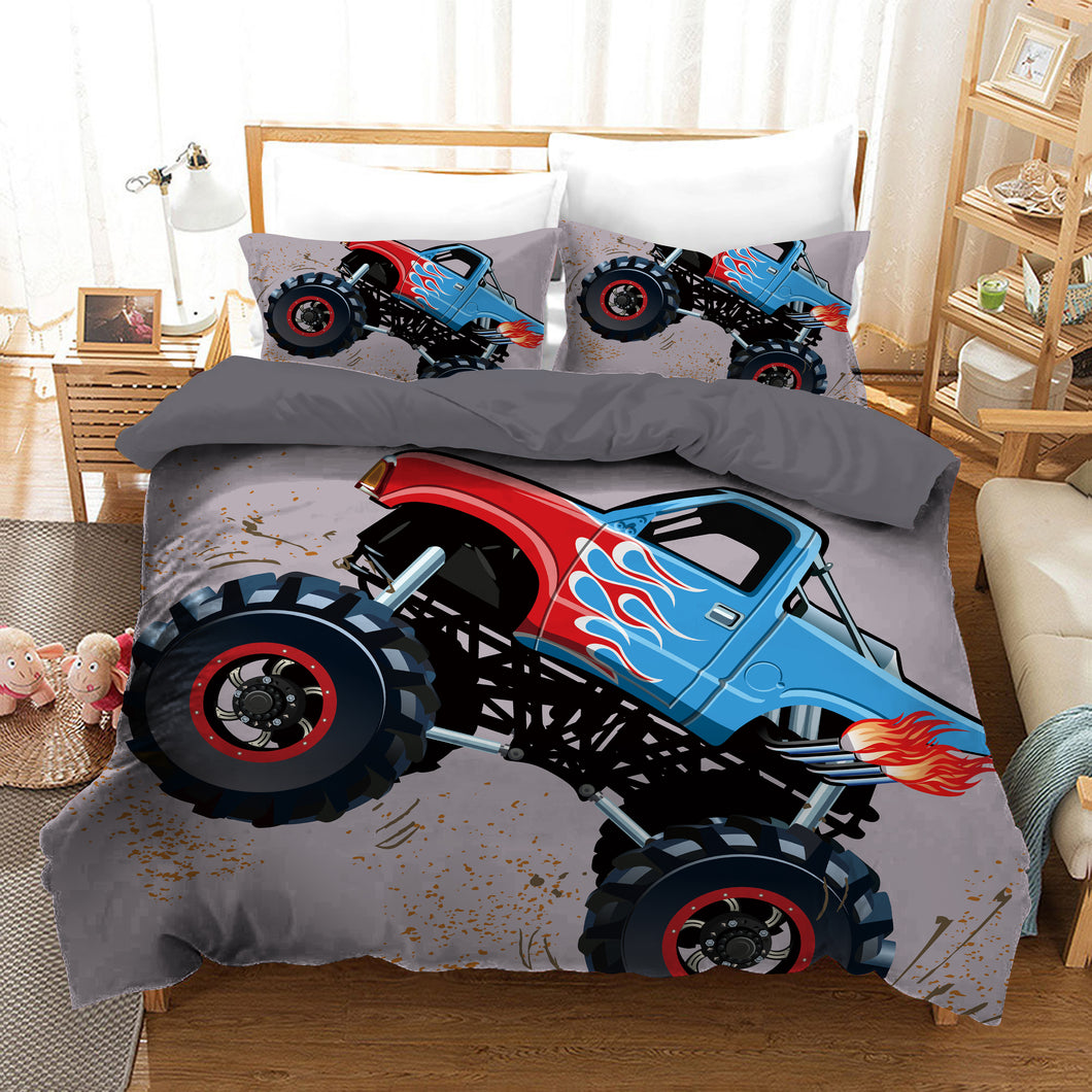 Grey Toy Truck Quilt Doona Duvet Cover Pillow Case Set
