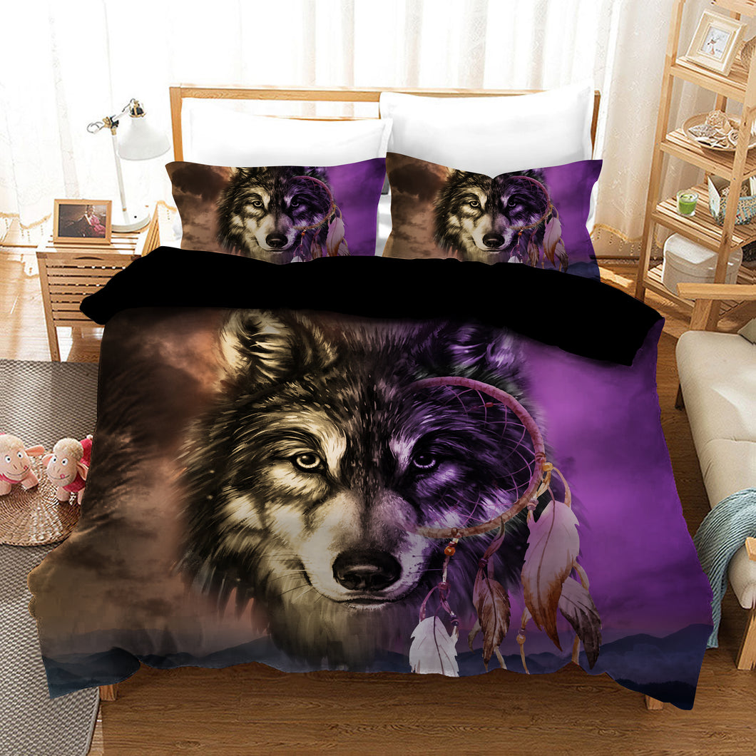Colourful Wolf Dream Catcher Quilt Doona Duvet Cover Pillow Case Set
