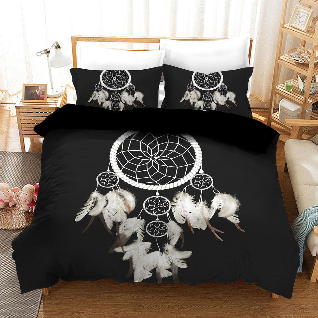 Black Feather Dream Catcher Quilt Doona Duvet Cover Pillow Case Set