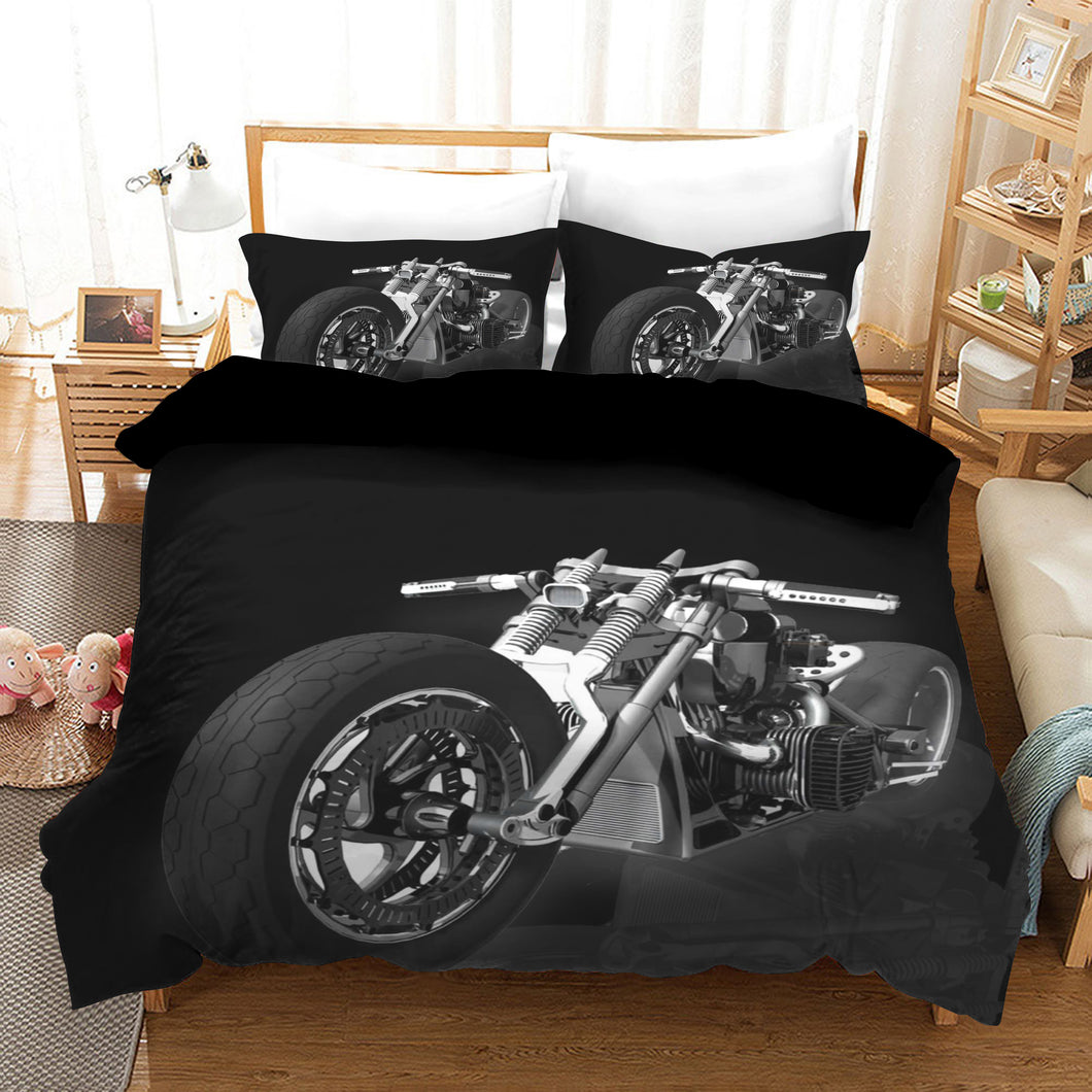 Black Motorbike Harley Davidson Quilt Doona Duvet Cover Pillow Case Set