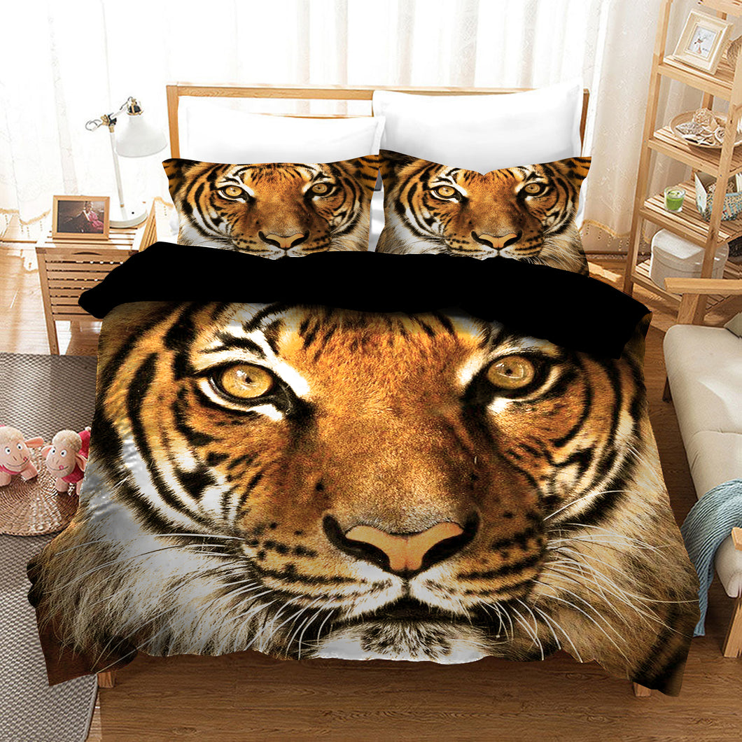 Orange Tiger Quilt Doona Duvet Cover Pillow Case Set