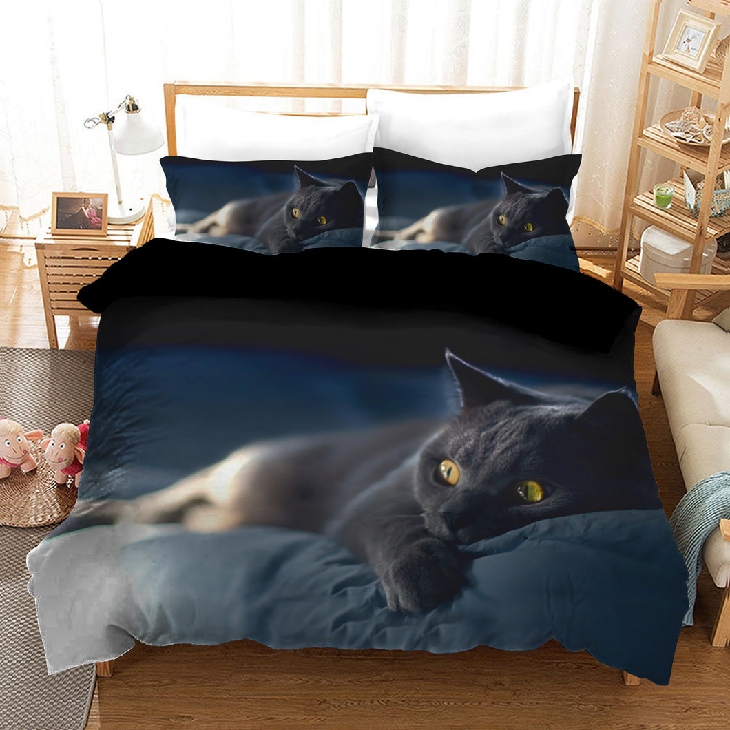 Cat Lying Down Quilt Doona Duvet Cover Pillow Case Set