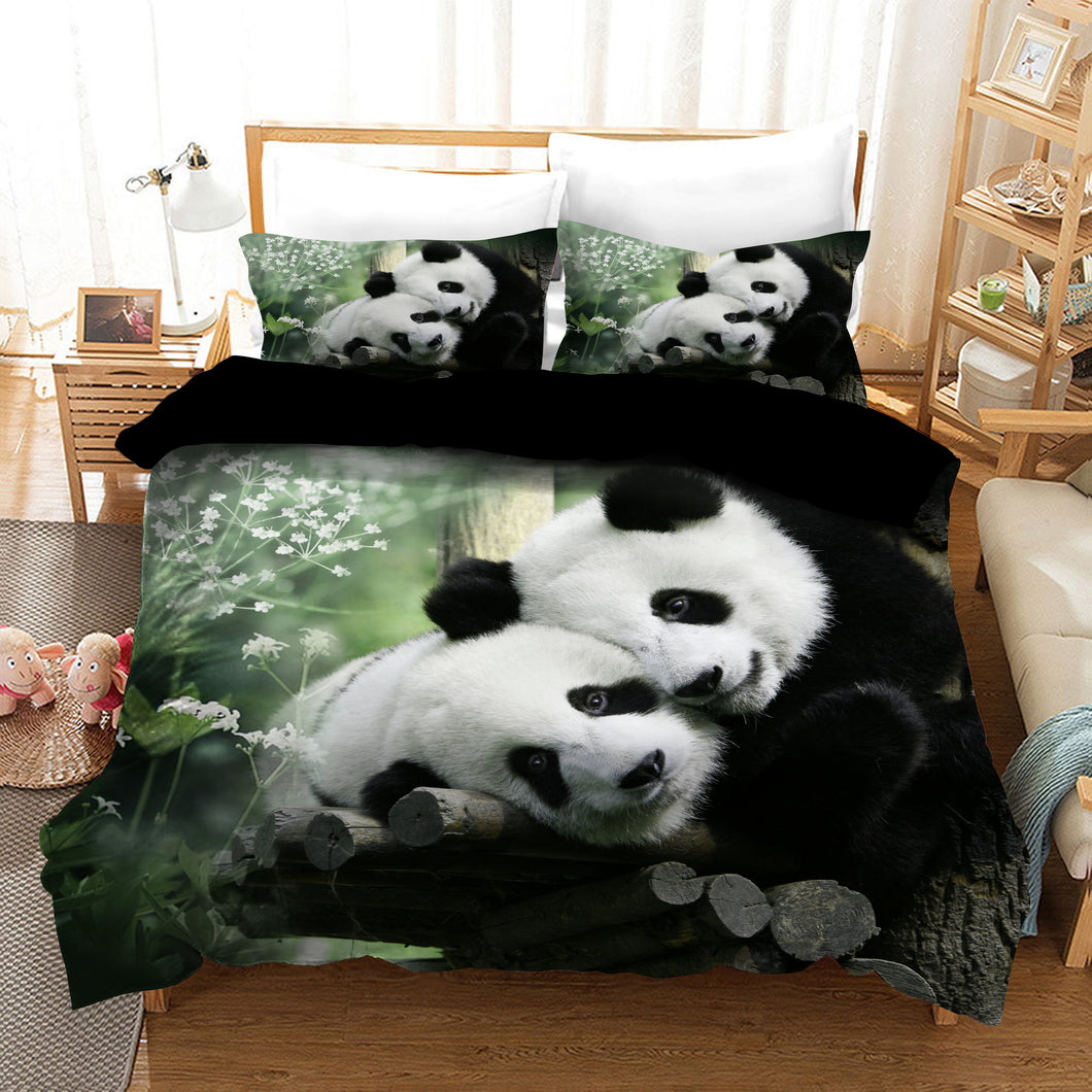 Panda Quilt Doona Duvet Cover Pillow Case Set