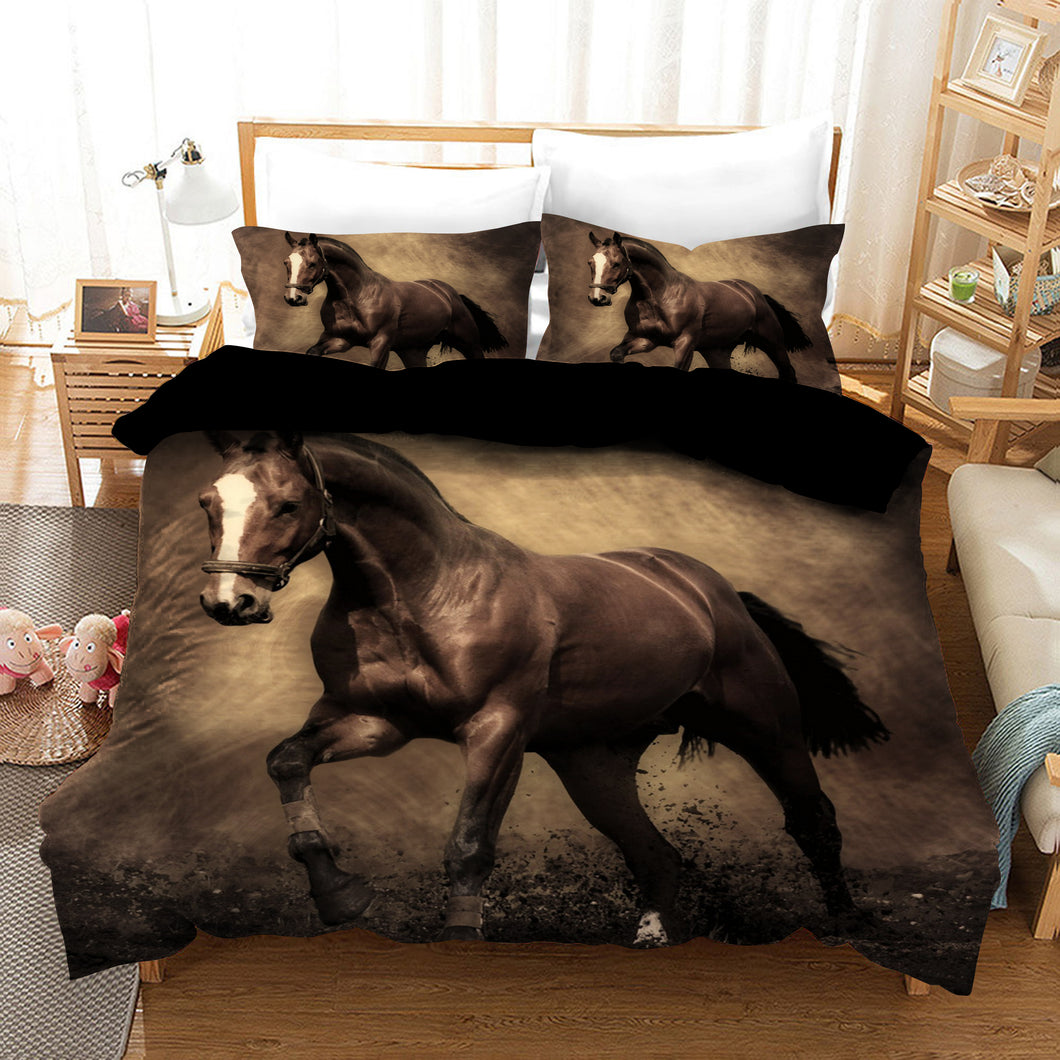 Horse Quilt Doona Duvet Cover Pillow Case Set
