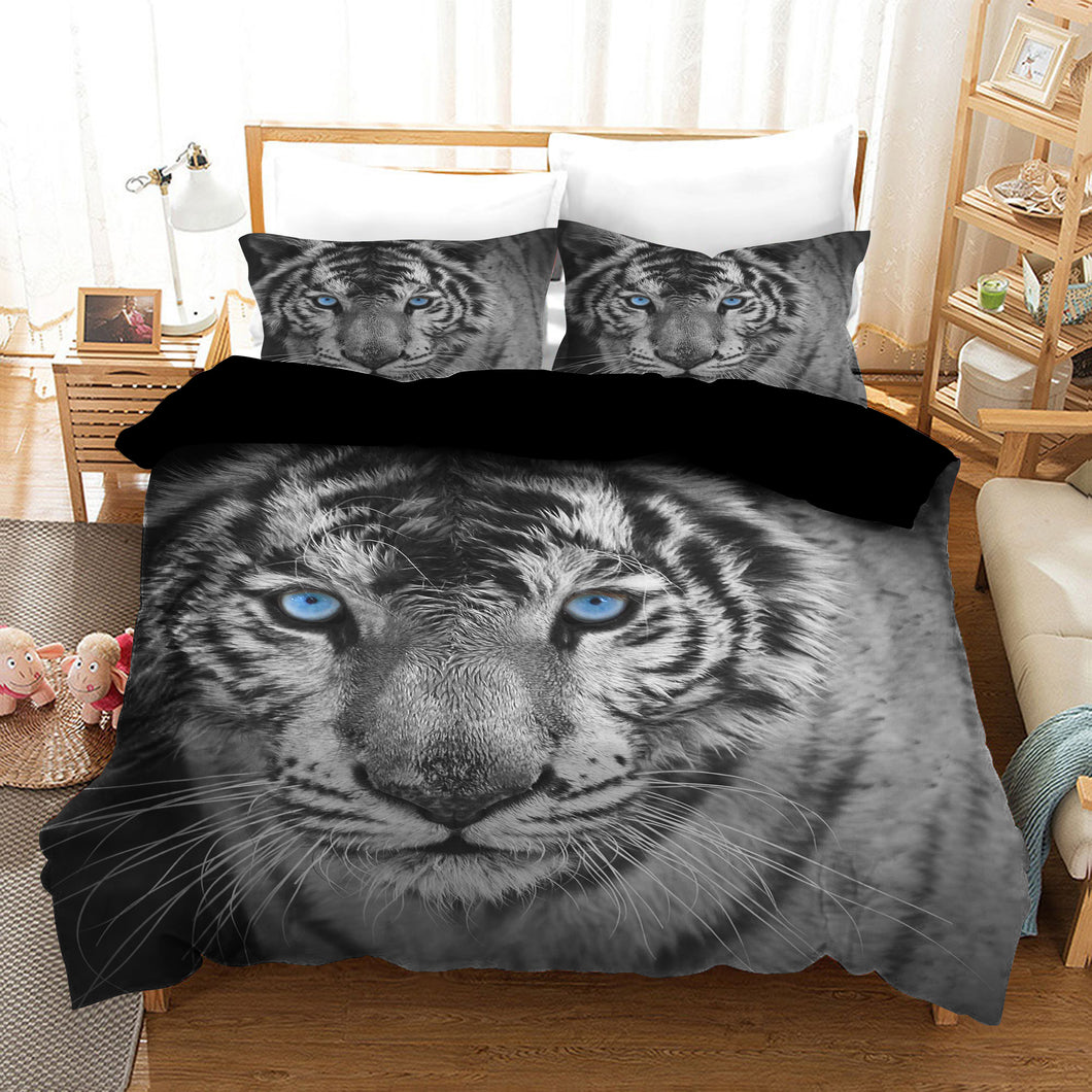 White Tiger Quilt Doona Duvet Cover Pillow Case Set