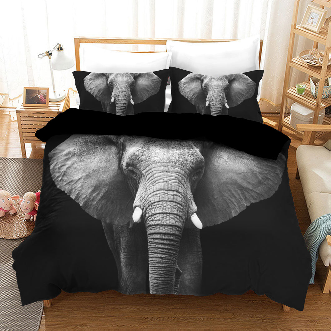 Black Elephant Quilt Doona Duvet Cover Pillow Case Set