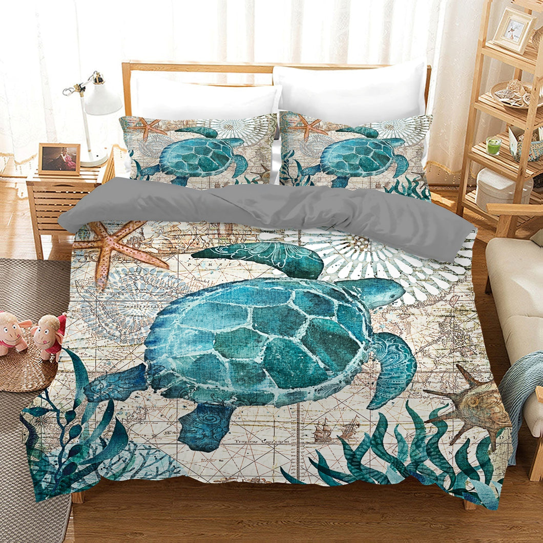 Sea Turtle Quilt Doona Duvet Cover Pillow Case Set