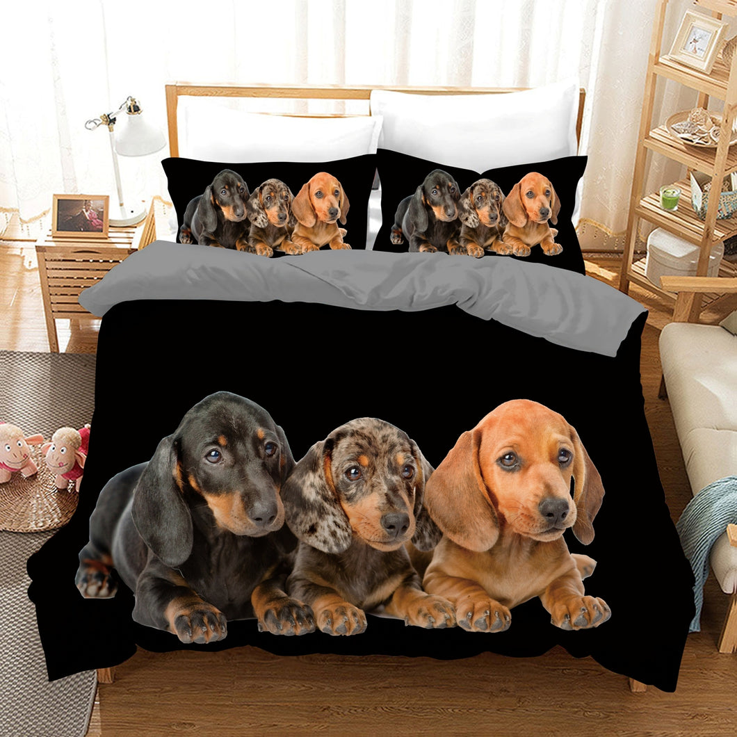 Dachshund Puppy Dog Quilt Doona Duvet Cover Pillow Case Set
