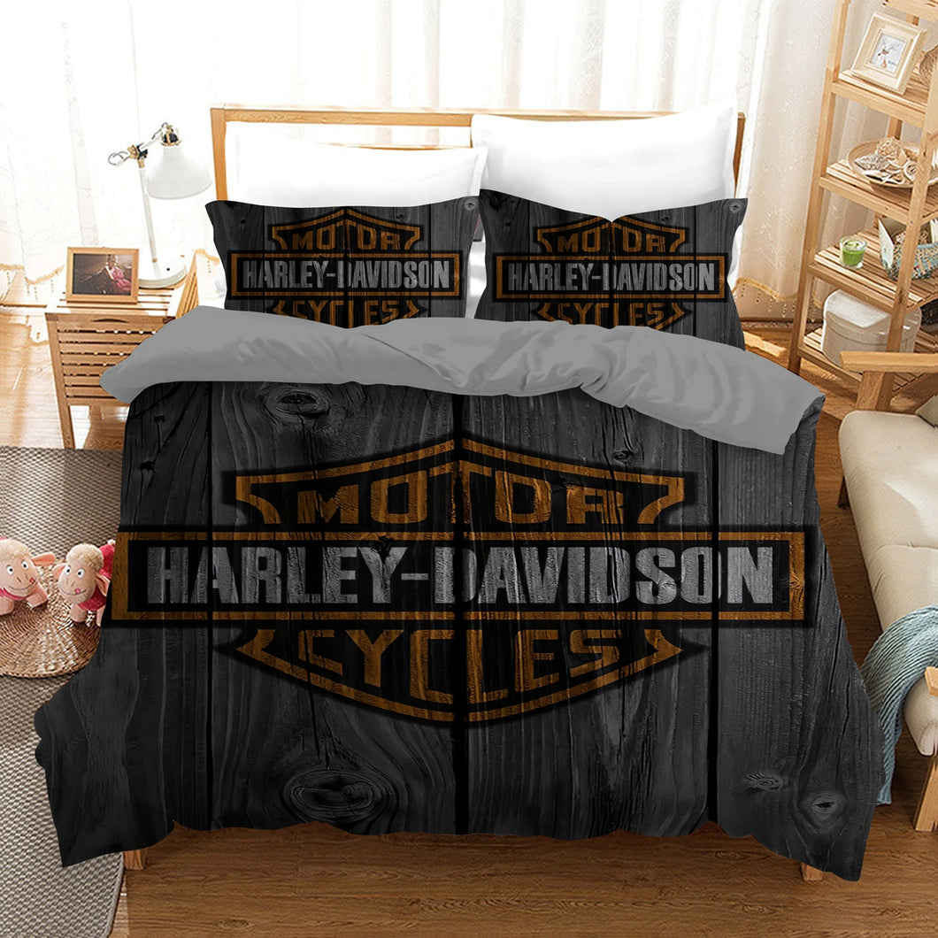 Harley Davidson Wood Grain Quilt Doona Duvet Cover Pillow Case Set