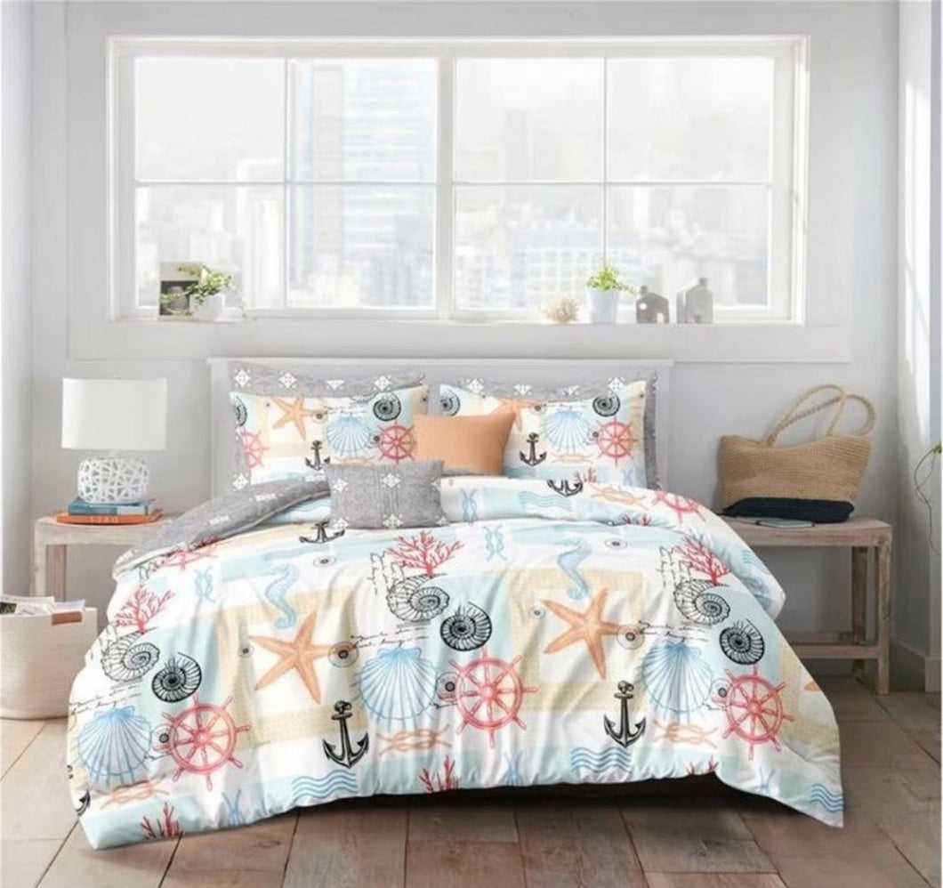 Ocean Beach Anchor Shell Conch Quilt Doona Duvet Cover Pillow Case Set