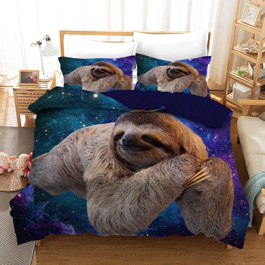 Galaxy Sloth Quilt Doona Duvet Cover Pillow Case Set
