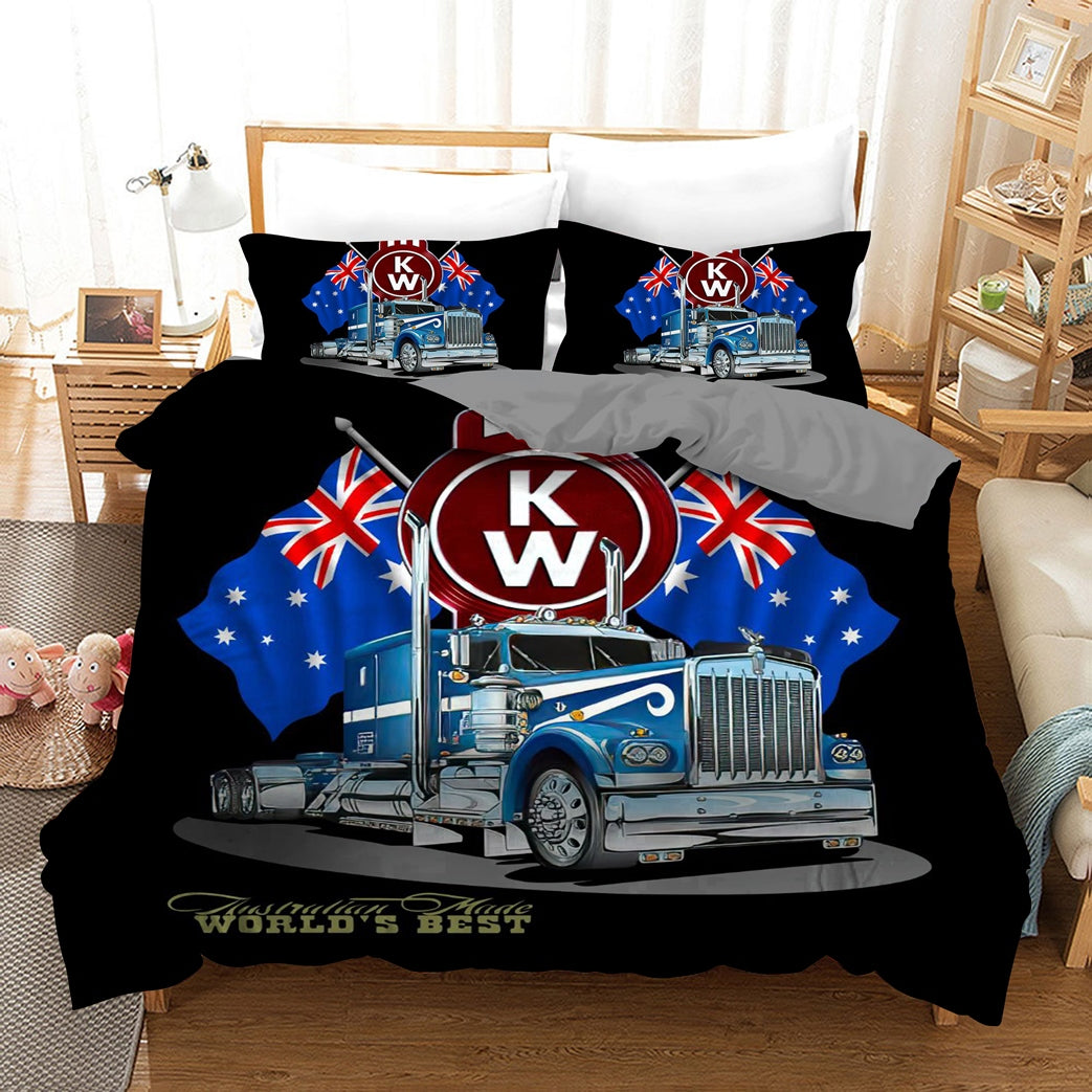 Kenworth Truck Quilt Doona Duvet Cover Pillow Case Set
