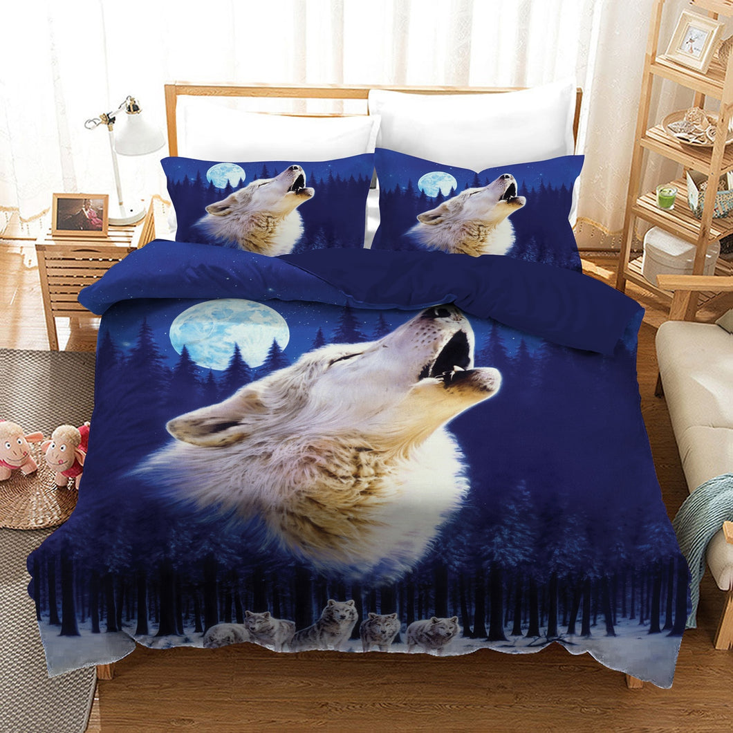 Moon Wolf Quilt Doona Duvet Cover Pillow Case Set