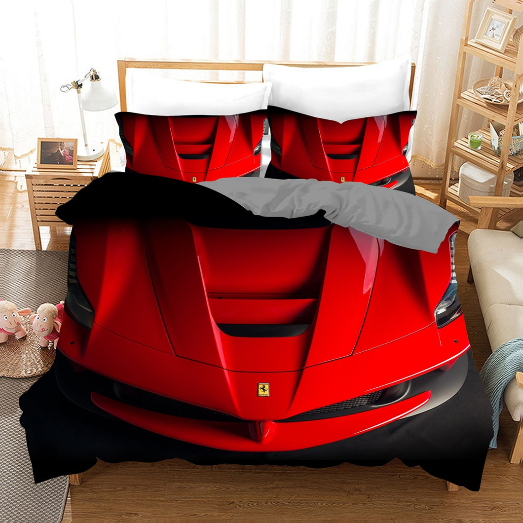 Red Ferrari Sport Car Quilt Doona Duvet Cover Pillow Case Set