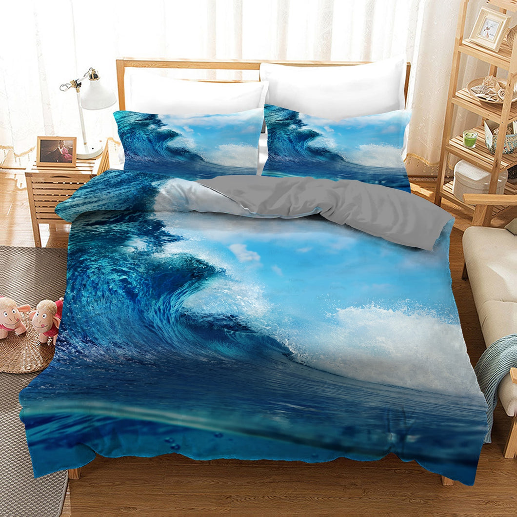 Ocean Sea Wave Quilt Doona Duvet Cover Pillow Case Set