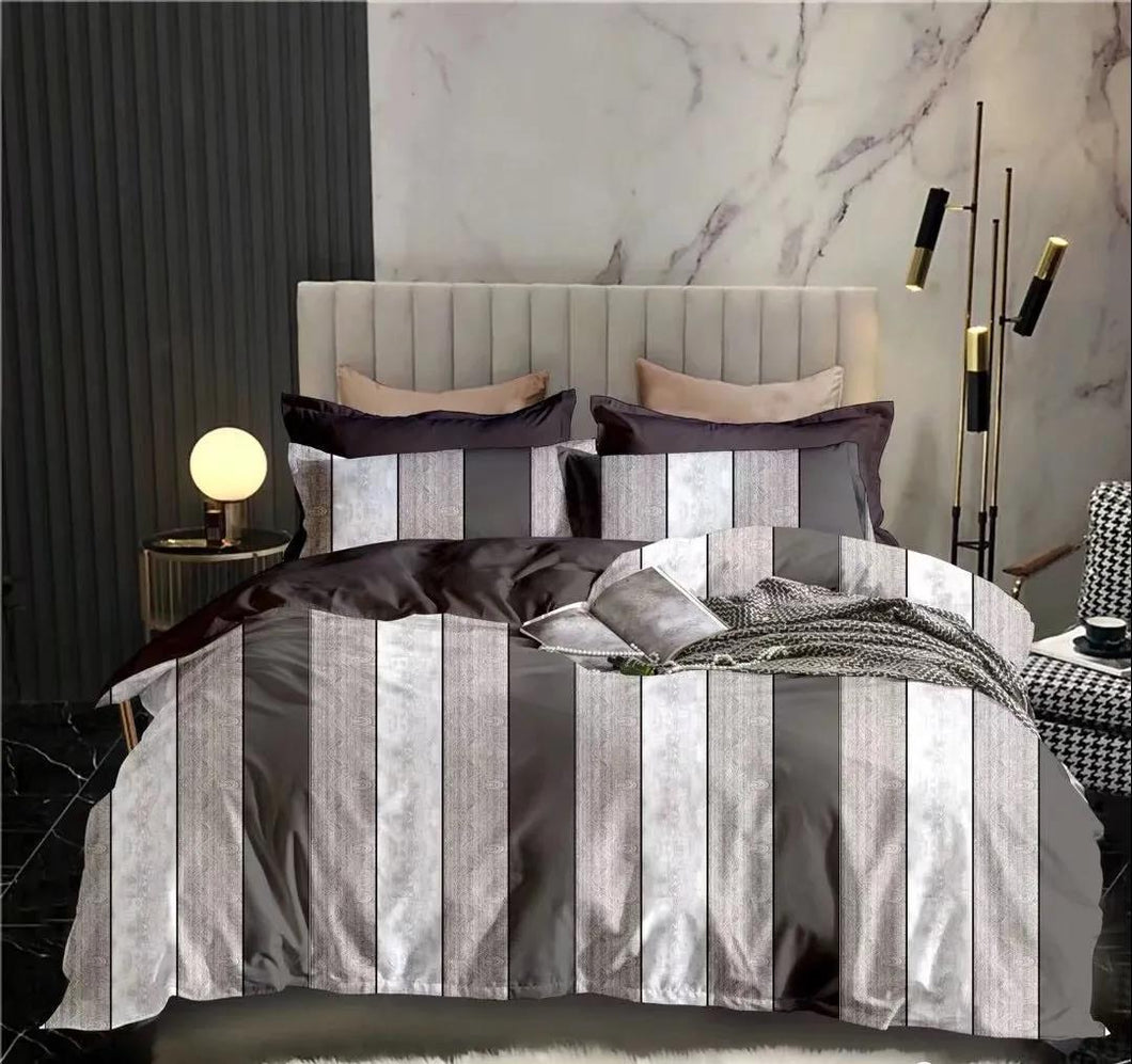 Brown Timber Strip Quilt Doona Duvet Cover Pillow Case Set