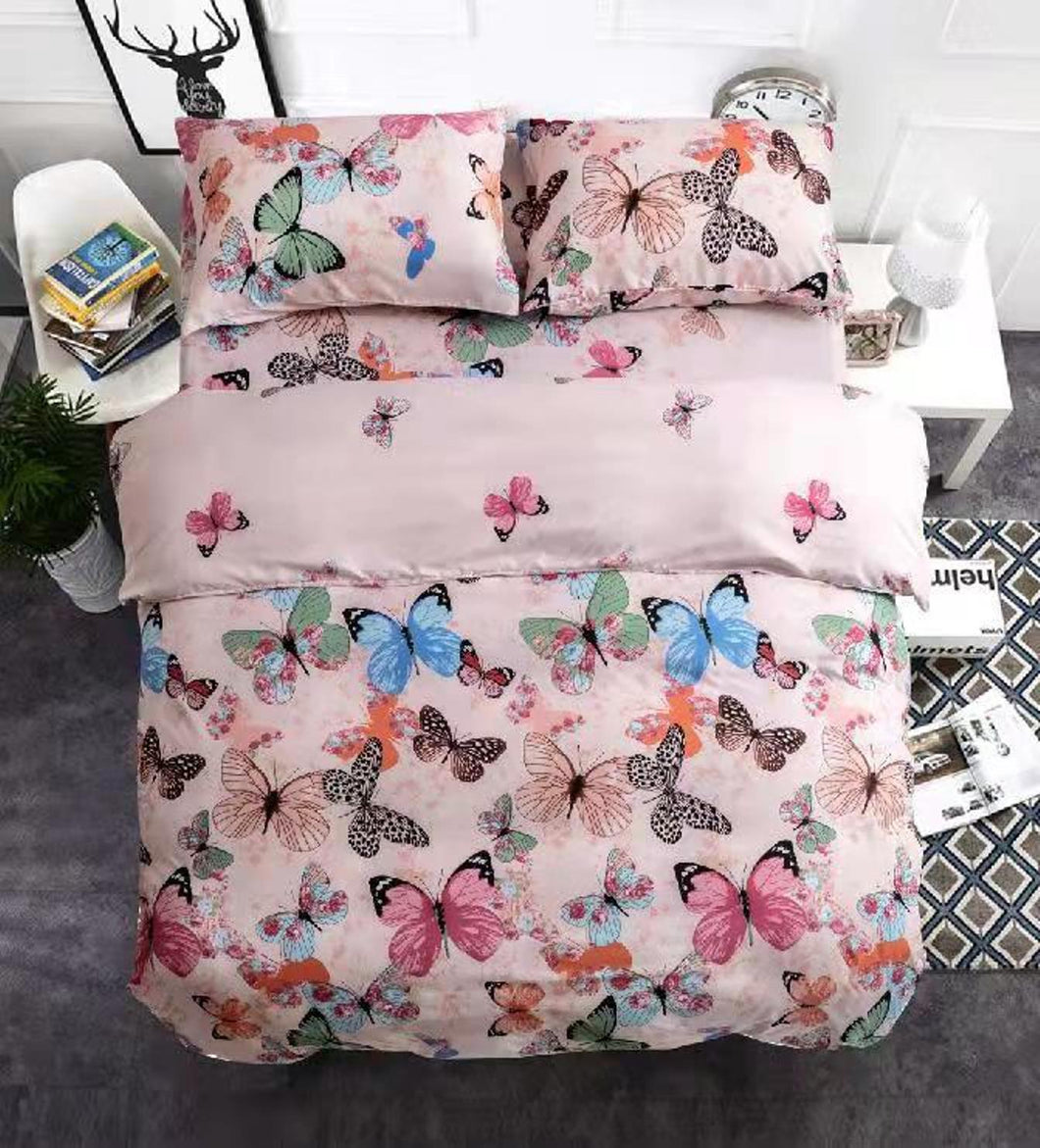 Pink Butterfly Quilt Doona Duvet Cover Pillow Case Set