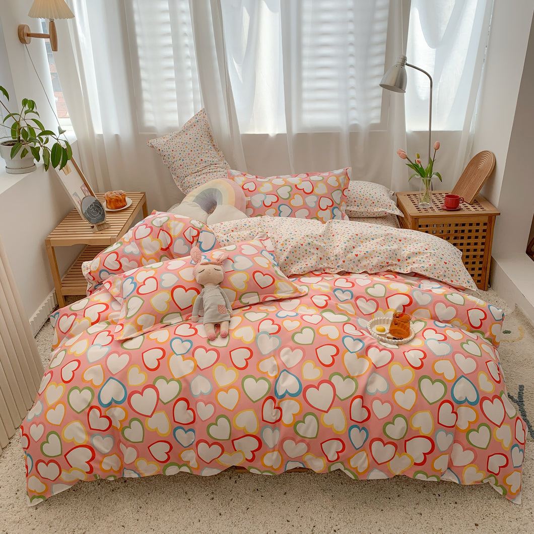Love Hearts Quilt Doona Duvet Cover Pillow Case Set