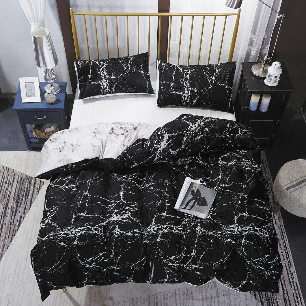 Black White Marble Quilt Doona Duvet Cover Pillow Case Set