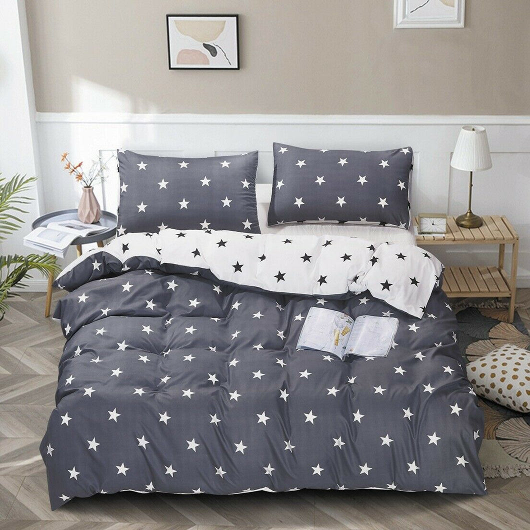 Grey Stars Quilt Doona Duvet Cover Pillow Case Set
