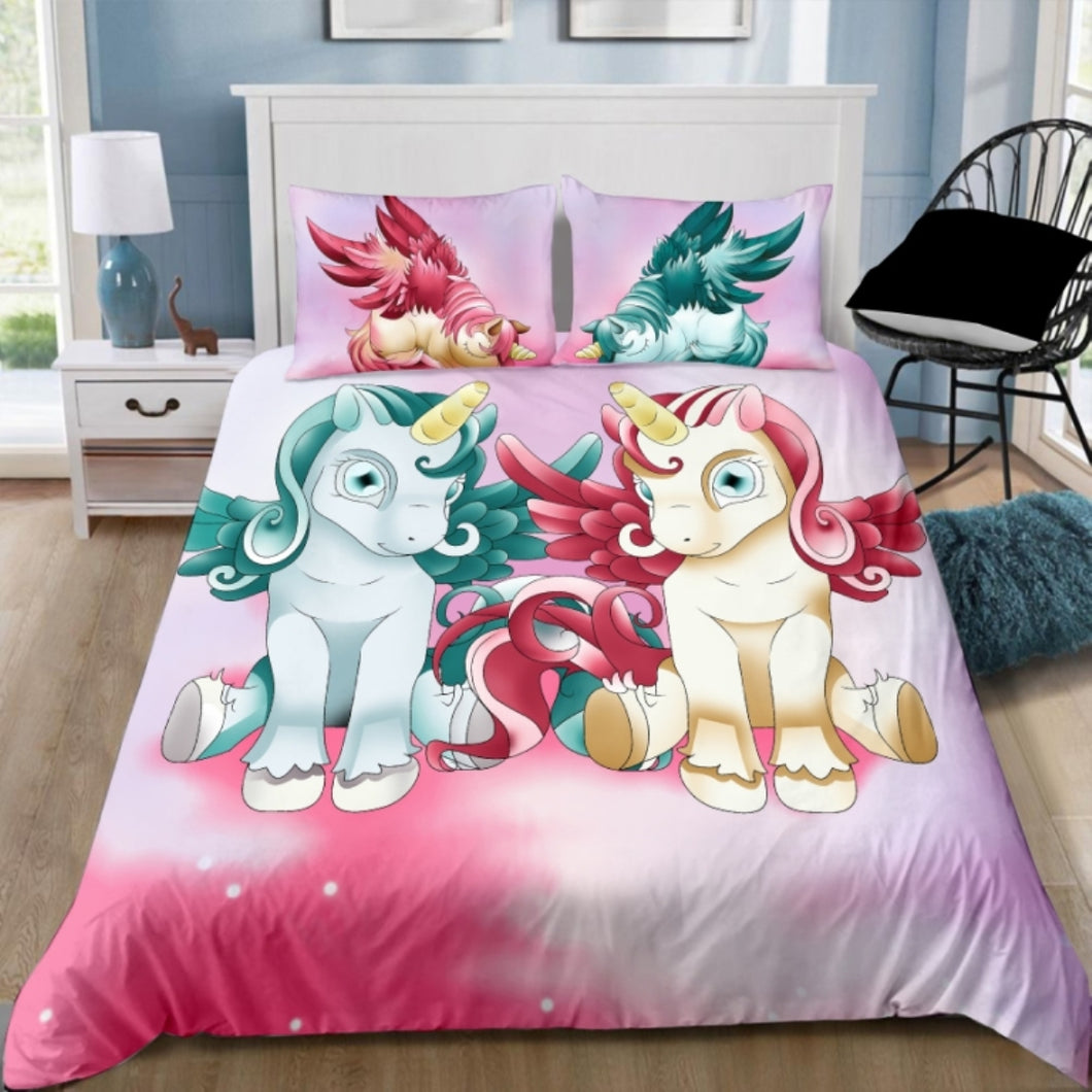 Twin Stars Unicorn Quilt Doona Duvet Cover Pillow Case Set